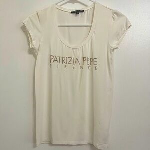 Patrizia Pepe Rhinestone Embellished Top Short Sleeve T-Shirt Size Small